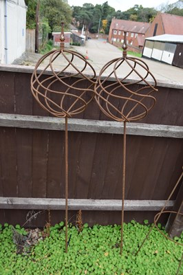 Lot 4 - Two spiral plant supports on stems, height...