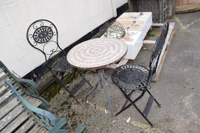 Lot 38 - Small metal garden bistro set, table and two...