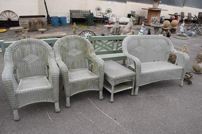 Lot 121 - Plaster wicker garden set comprising bench and...