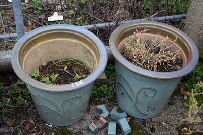 Lot 128 - Pair of glazed plant pots, height approx 35cm...