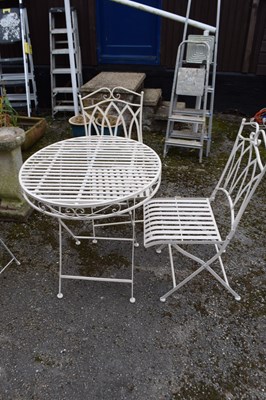 Lot 138 - Garden bistro set, table and two chairs, table...