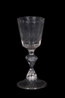 Lot 41 - 18th Century wine glass, rounded funnel bowl...