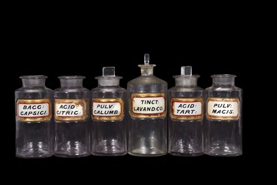 Lot 45 - Group of six large chemist drug jars, all with...