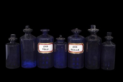 Lot 46 - Group of large coloured glass, mainly blue...