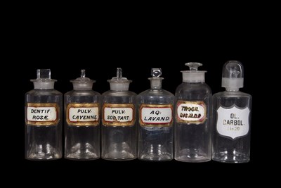 Lot 48 - Group of six large chemist drug jars with...