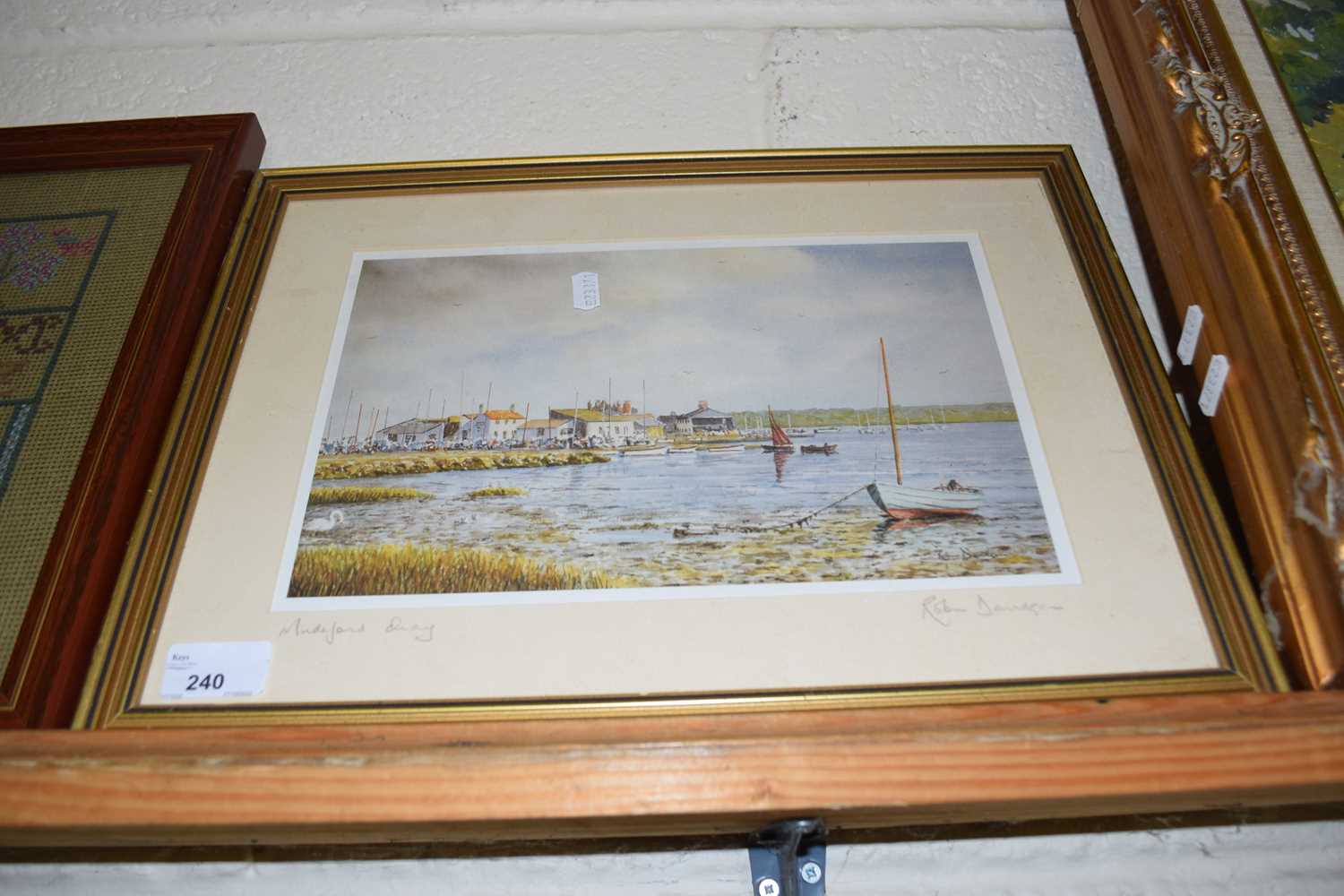 Lot 240 - ROBIN DAVIDSON COLOURED PRINT, ESTUARY SCENE