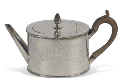 Lot 391 - George III small oval teapot with bright cut...