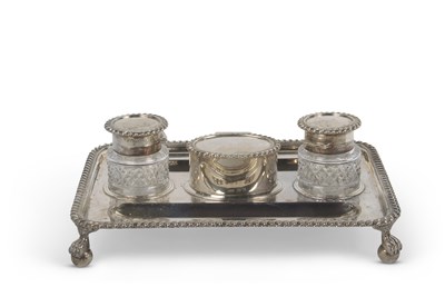 Lot 414 - George V ink stand of shaped rectangular form...