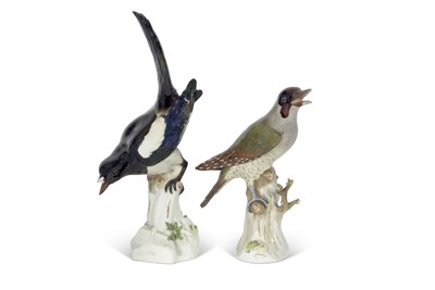 Lot 99 - Two meissen models of birds including a magpie...