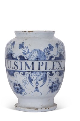 Lot 108 - 18th Century English delft drug jar, probably...