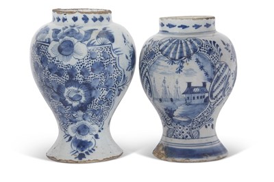 Lot 110 - Pair of 18th Century Dutch delft vases or jars,...