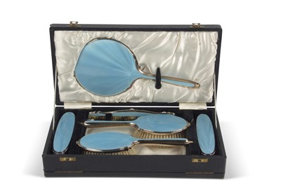 Lot 425 - George VI cased six piece silver backed...