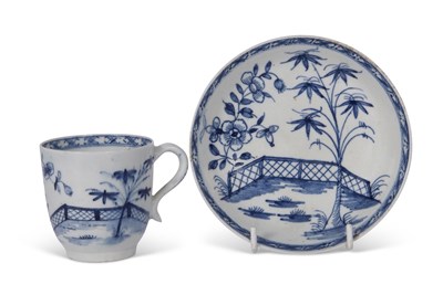 Lot 150 - Lowestoft blue and white coffee cup and saucer,...
