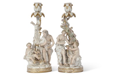 Lot 188 - A fine pair of Meissen porcelain candlesticks,...