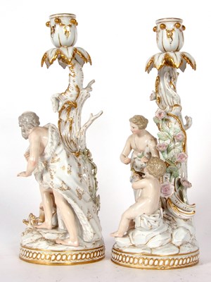 Lot 188 - A fine pair of Meissen porcelain candlesticks,...