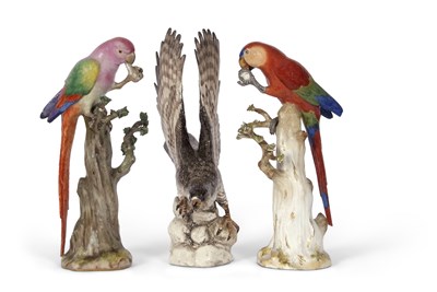 Lot 190 - Pair of 19th Century meissen parrots, both...