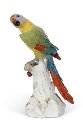 Lot 191 - A very large meissen model of a parrot seated...