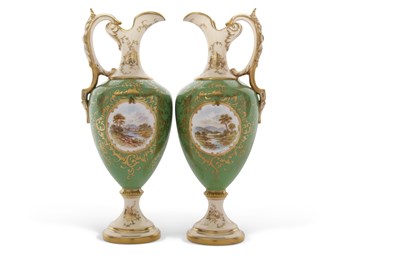 Lot 183 - Pair of late 19th Century Coalport ewers, the...