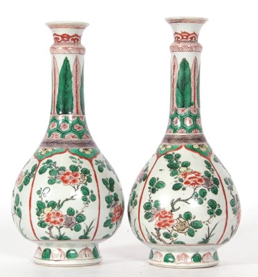 Lot 214 - Good pair of Kangxi famille vert bottle vases...