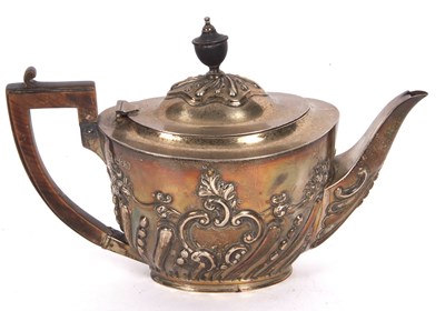 Lot 91 - Late Victorian oval teapot with rithan fluted...