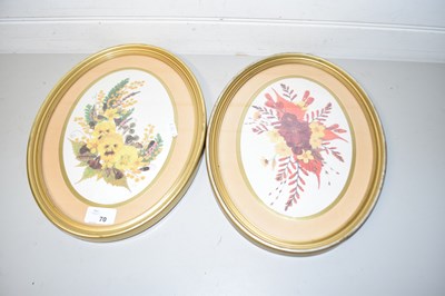 Lot 70 - Pair of oval floral pictures