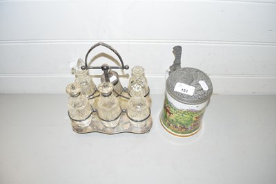 Lot 151 - Silver plated cruet with glass bottles...