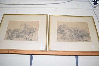 Lot 197 - Pair of studies, village street scene and a...