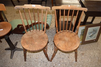 Lot 317 - Pair of elm seat and stick back  kitchen chairs