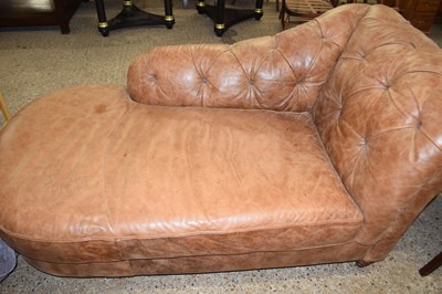 Lot 338 - Brown leather upholstered chaise longue style...