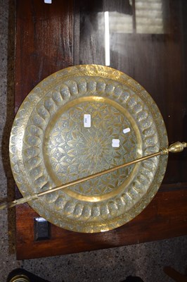 Lot 352 - Brass Benares type tray and a fire poker