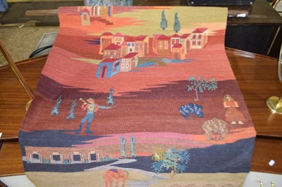 Lot 374 - Wool work wall hanging depicting buildings and...