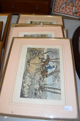 Lot 379 - Four coloured prints, hunting incidents