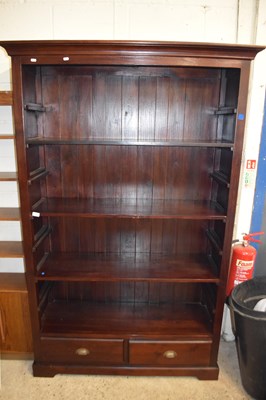 Lot 404 - Modern dark wood open front bookcase cabinet...