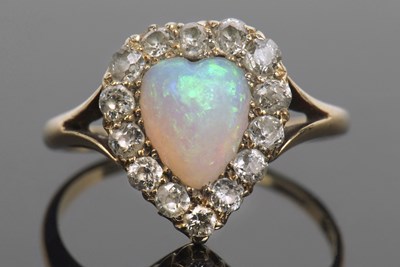 Lot 474 - Opal and diamond ring, the heart shaped opal...