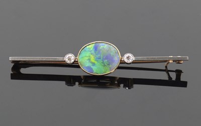 Lot 506 - Opal and diamond brooch, the oval shaped opal...