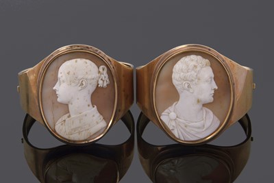 Lot 508 - Pair of early Victorian shell cameo gold...