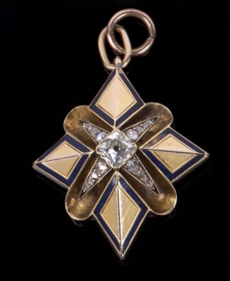 Lot 516 - Victorian enamel and diamond star pendant, the...