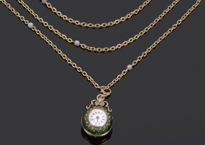 Lot 518 - French gold ball watch with green enamel,...