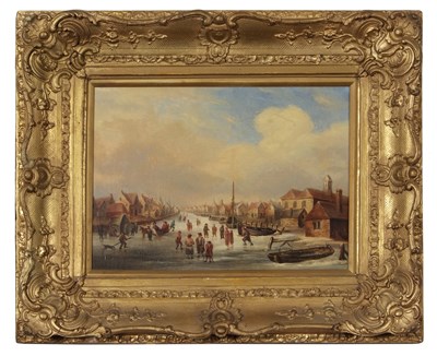 Lot 686 - Dutch School 19th century, figures on a frozen...