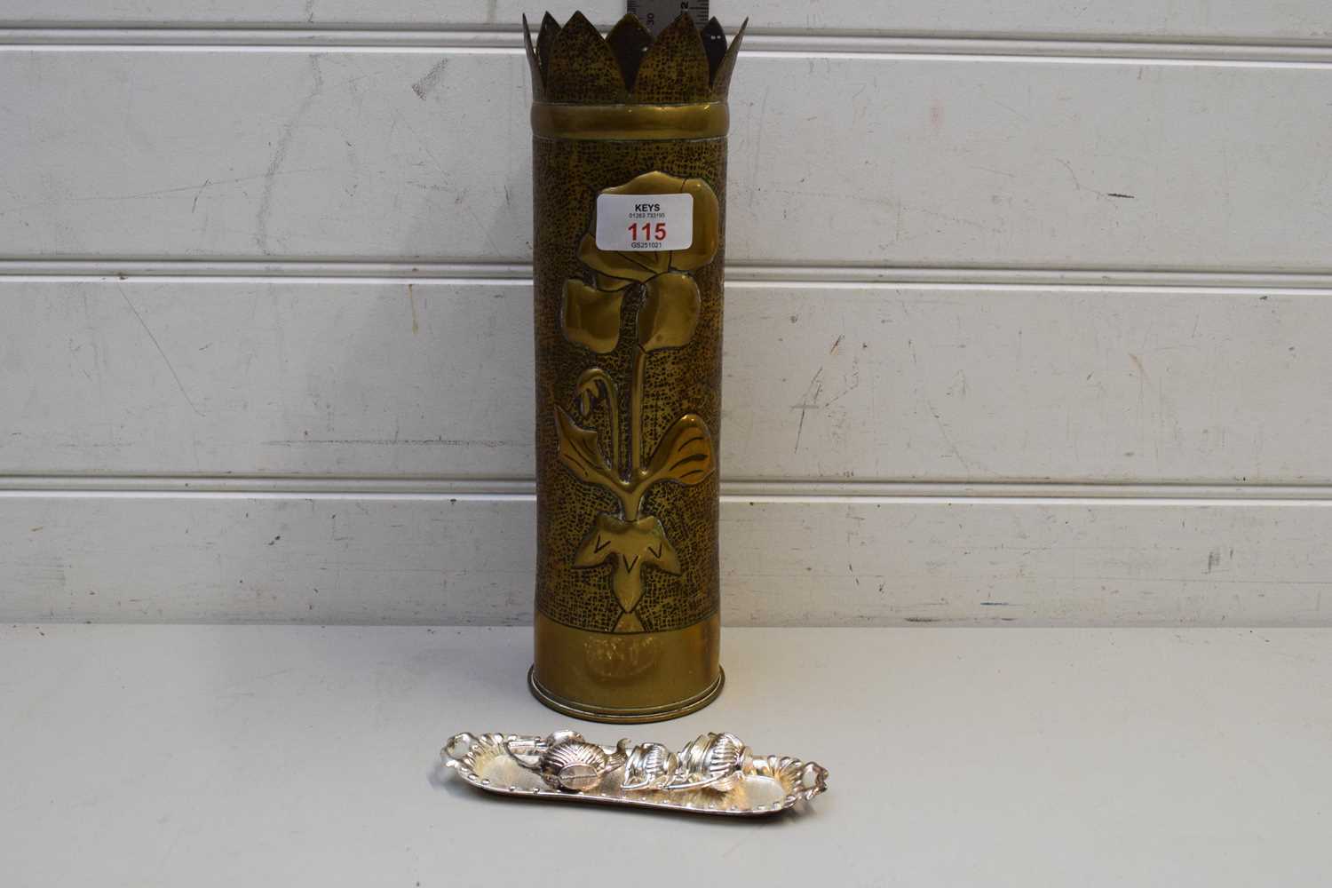 Lot 115 - TRENCH ART ASHTRAY TOGETHER WITH A SILVER...