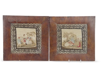 Lot 536 - Pair of small 19th Century needlework pictures,...