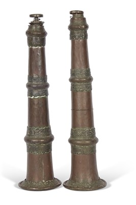 Lot 232 - Pair of Tibetan telescopic horns in copper and...