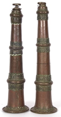 Lot 232 - Pair of Tibetan telescopic horns in copper and...