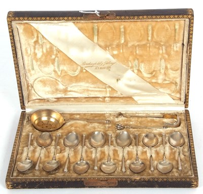 Lot 113 - Cased set of twelve German silver coffee...