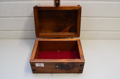 Lot 125 - SMALL HARDWOOD JEWELLERY BOX DECORATED WITH...