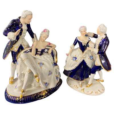 Lot 414 - Two large Royal Dux porcelain groups of a lady...