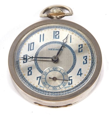 Lot 289 - Medina metal pocket watch in a fitted blue...