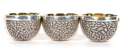 Lot 123 - Three Irish silver heavy open salts of squat...