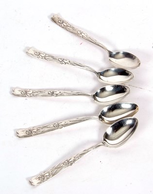 Lot 128 - Five 'Tiffany' sterling teaspoons in the Iris...