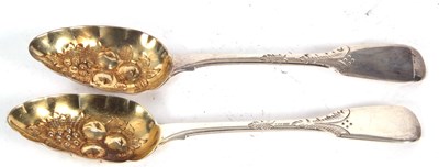 Lot 138 - A pair of silver fiddle pattern berry spoons...